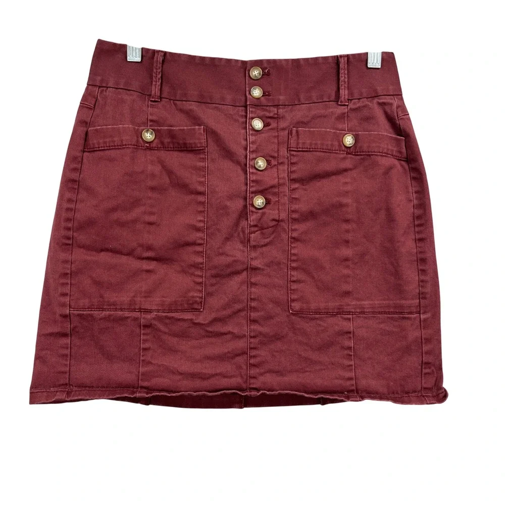 LOFT Skirt Womens 6 Rust Red Button Fly Utility Cotton Stretch Casual
